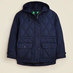 J. Crew Oslo Hooded Puffer Jacket with PimaLoft Navy Size S